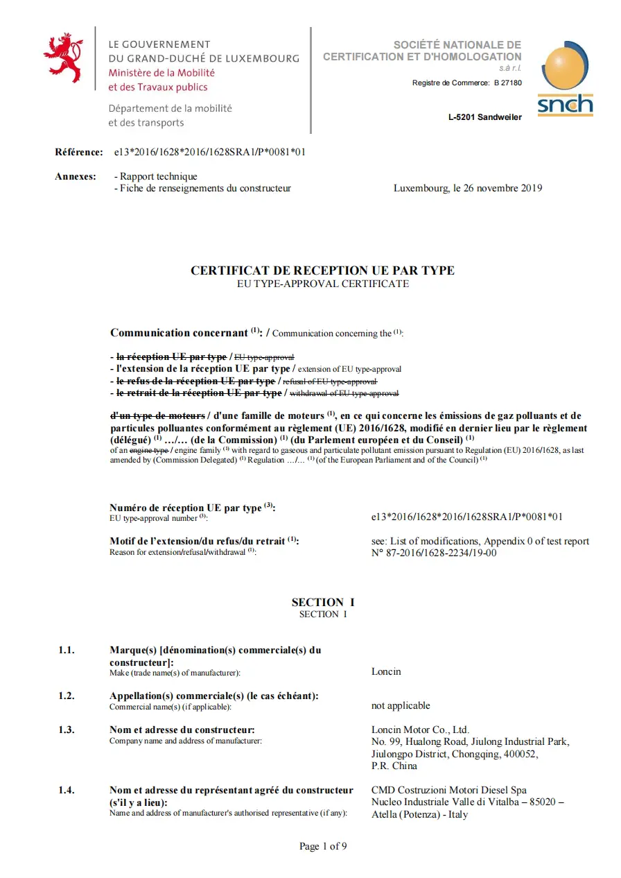 XINGHU POWER MACHINERY certifications