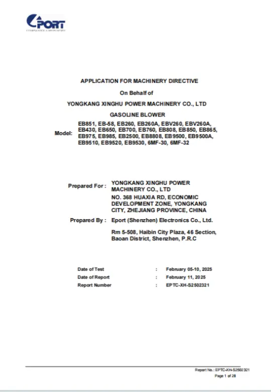 XINGHU POWER MACHINERY certifications